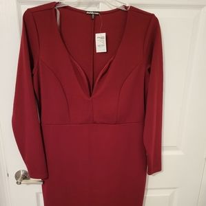 2X Long Sleeve Sweetheart Neck Bodycon Dress